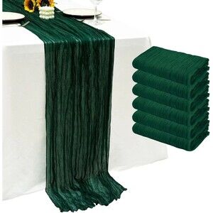 VARSS 6 Pack Emerald Green Cheesecloth Table Runner 8-10FT Rustic Gauze Fabric